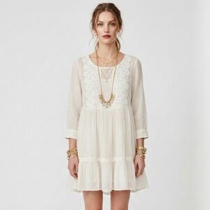 Anthropologie Maeve Baby Doll Dress M Ivory Oversized Tiered Cottagecore Mini